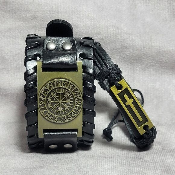 Black Genuine Leather and Dualtone Adjustable Bracelets - Picture 8 of 16